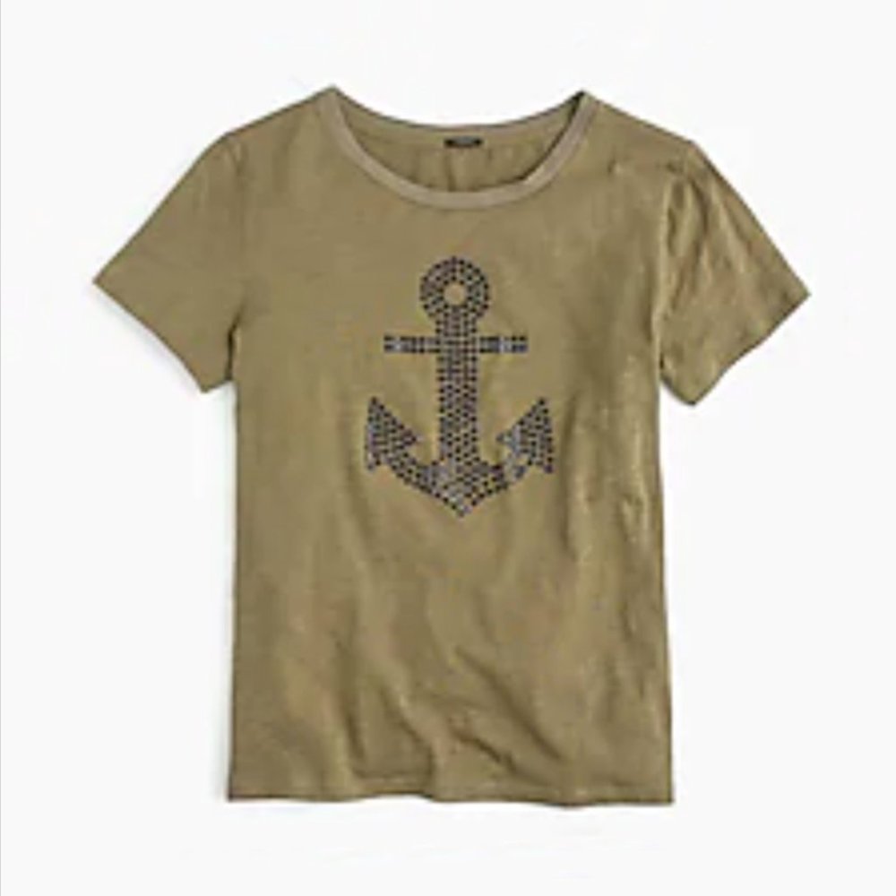 J. CREW Embellished Anchor Tee, Army green, S